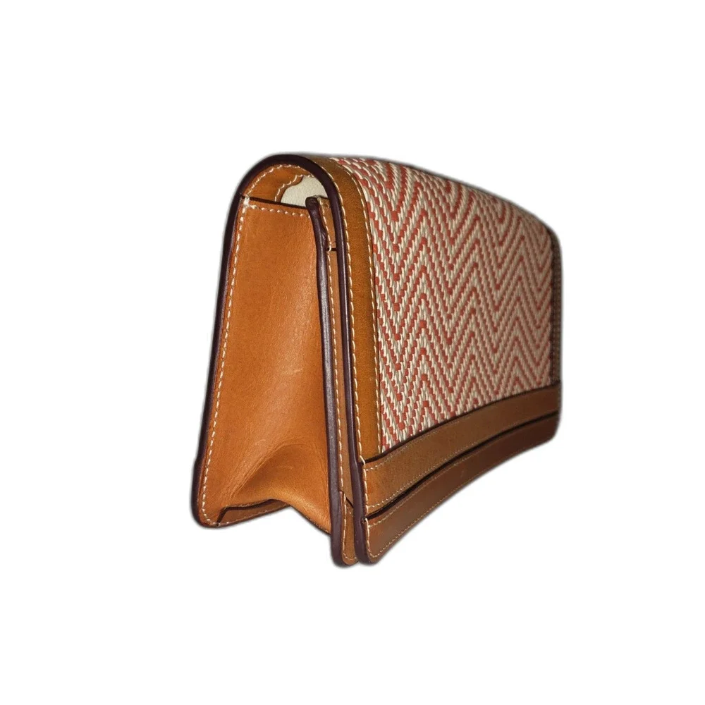 J. MCLAUGHLIN  Orange Cream Woven Tan Leather Clutch Purse